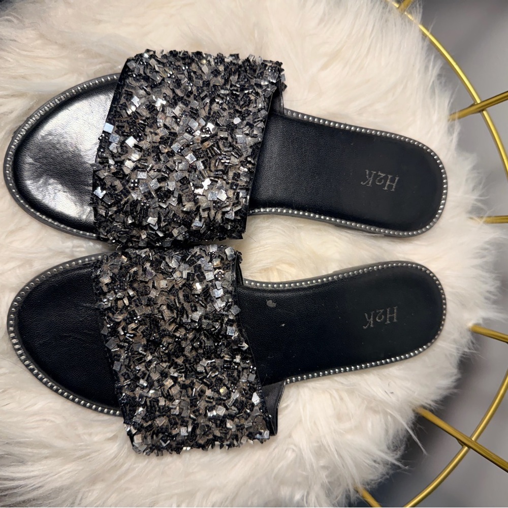 Black Embellished Women's Slides